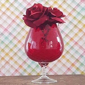 Vintage Huge Empoli Red Blown Glass Brandy Snifter Vase Twisted Stem 10.75"